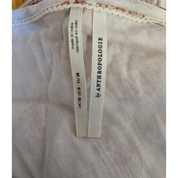 Anthropologie Melody Lace Trim Button Front Tie Back Patchwork Dress - Picture 6 of 12